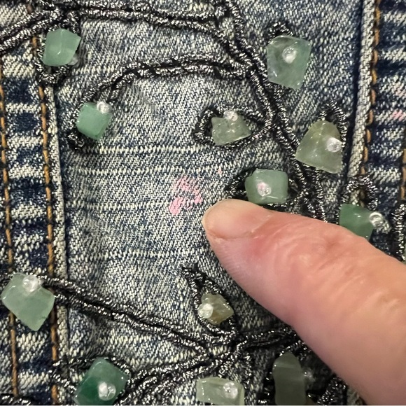 Mango Denim Embellished Jean Jacket Button Up Embroidered Size Medium Vintage - Picture 11 of 12